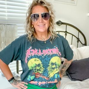 Daydreamer Black Graphic Band Tee with Neon Skull Print